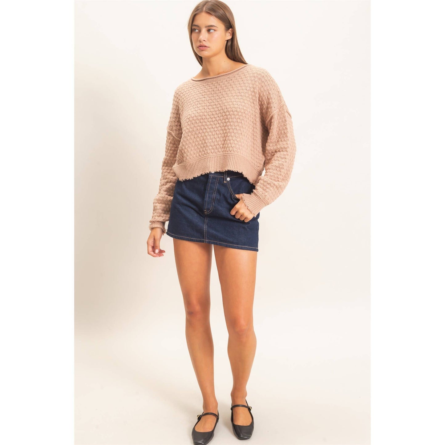 Boat Neck distressed Sweater