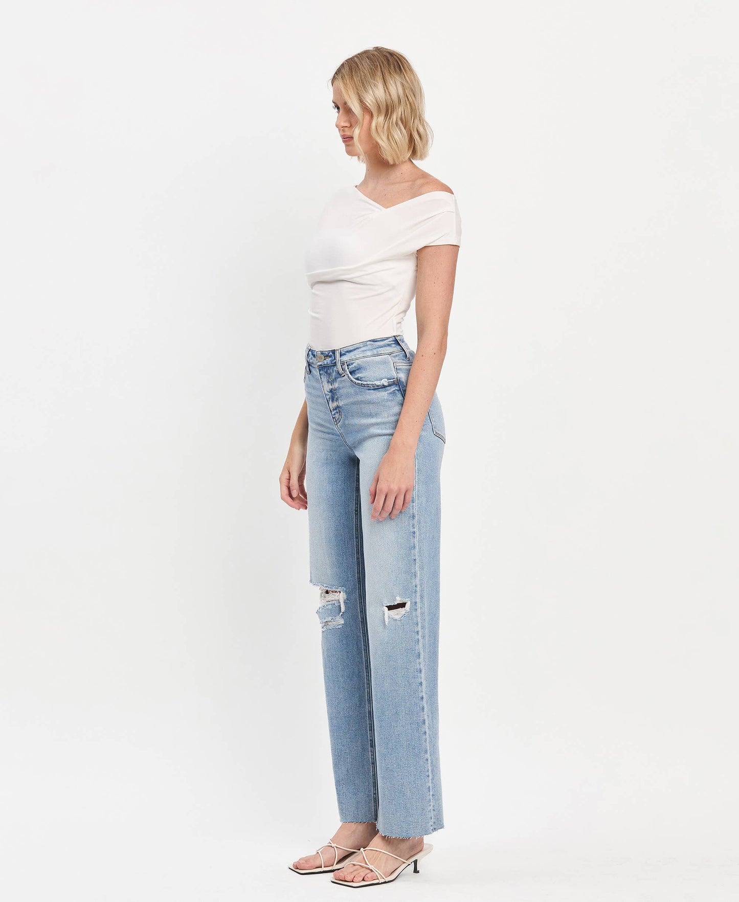 SADIE HIGH RISE RAW HEM WIDE LEG JEANS