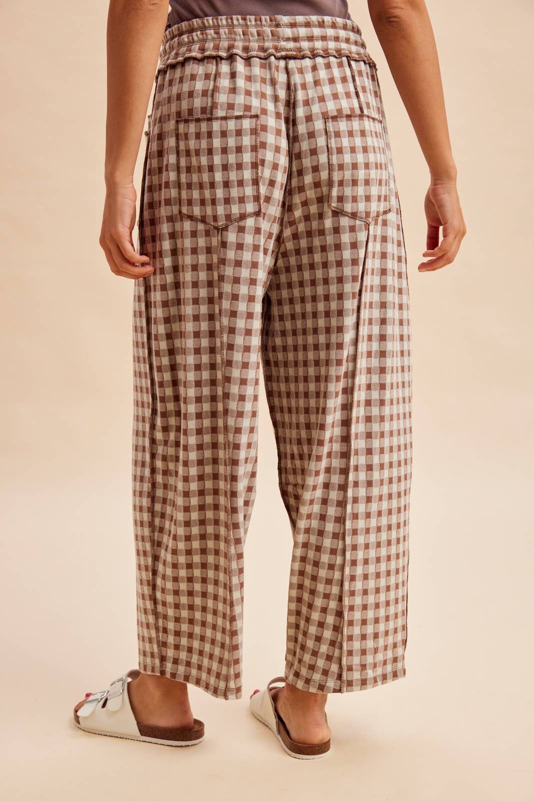 Soft Brushed Check Barrel Fit Utility Knit Pants