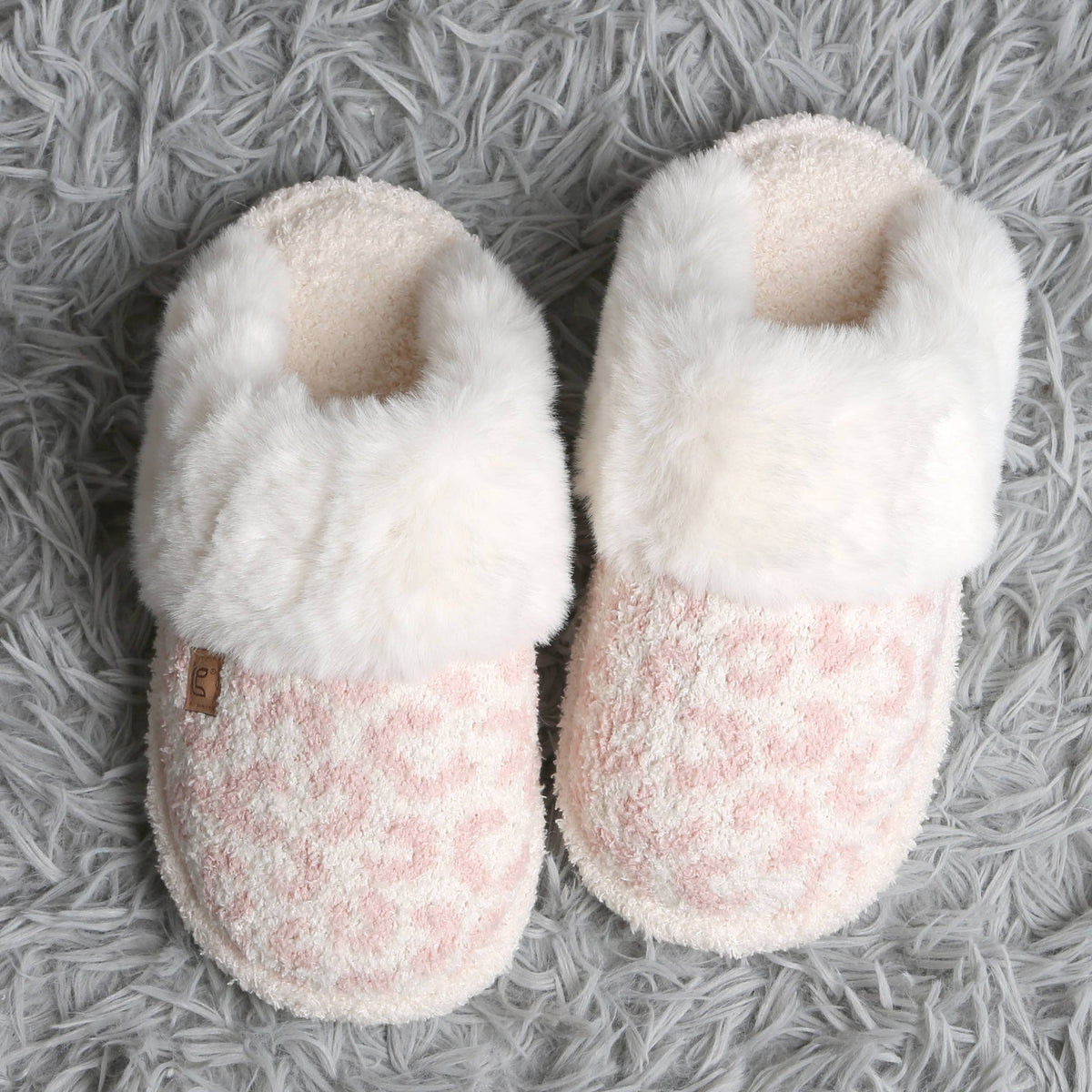 Leopard Faux Fur Cuff Mule Winter Slippers