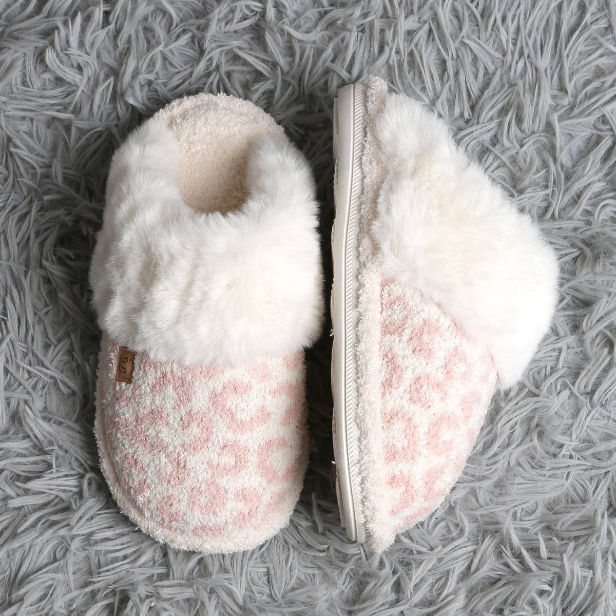 Leopard Faux Fur Cuff Mule Winter Slippers