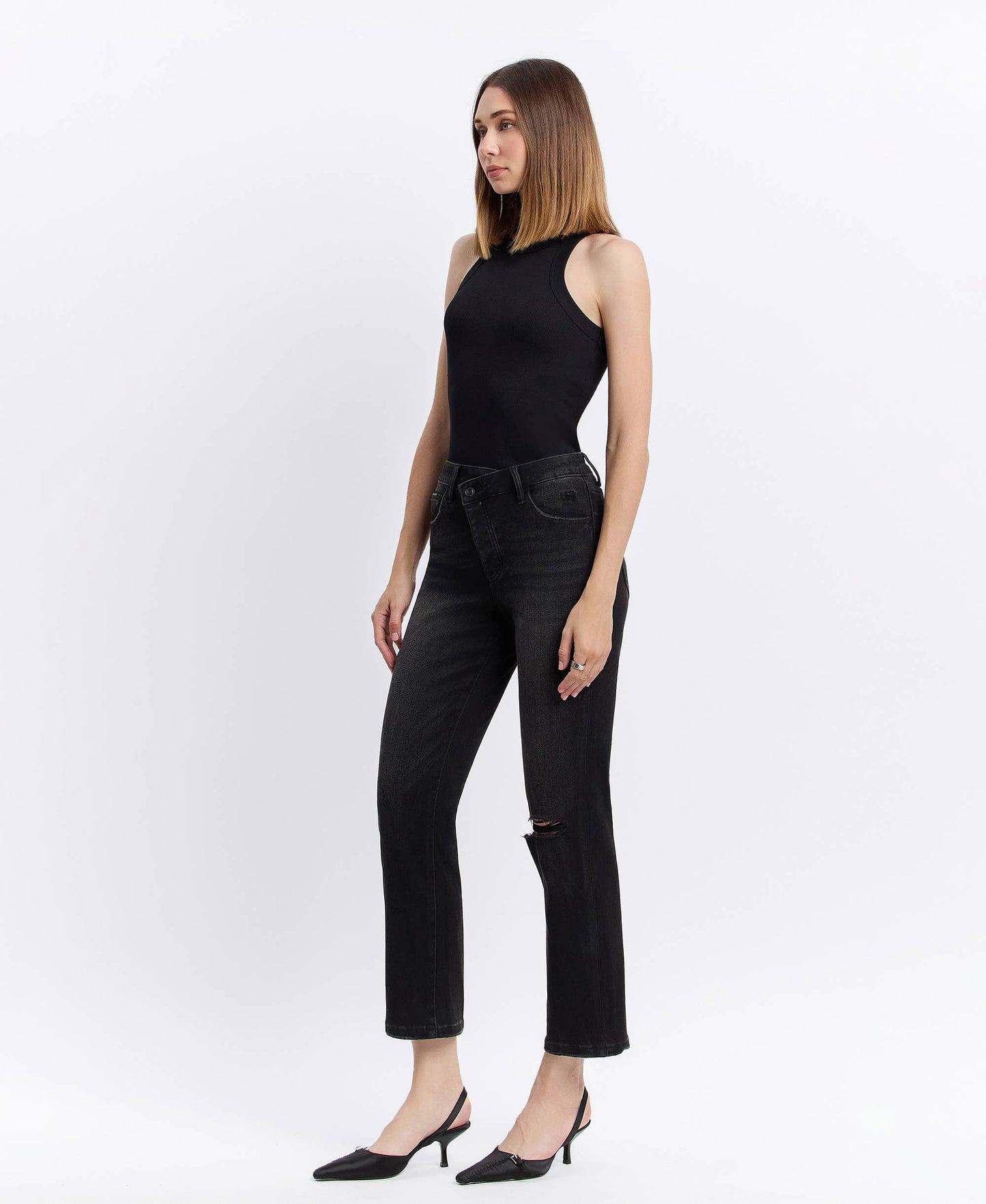 GINA HIGH RISE DISTRESSED STRAIGHT JEANS