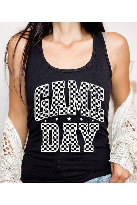 Checkered Game Day Graphic Racerback Tank Top