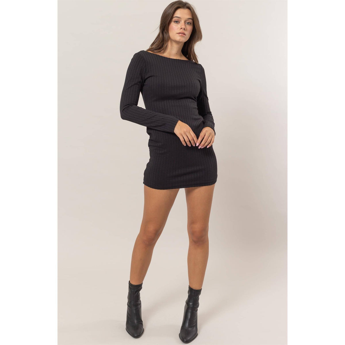 Ribbed Knit Backless Mini Dress