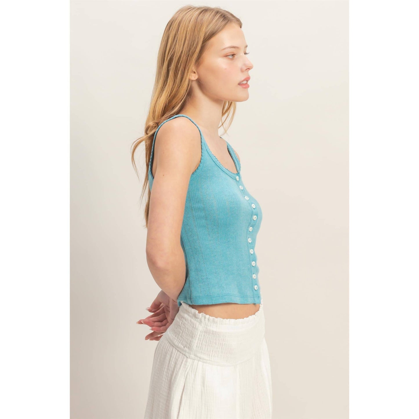 Button Front Ribbed Tank Top