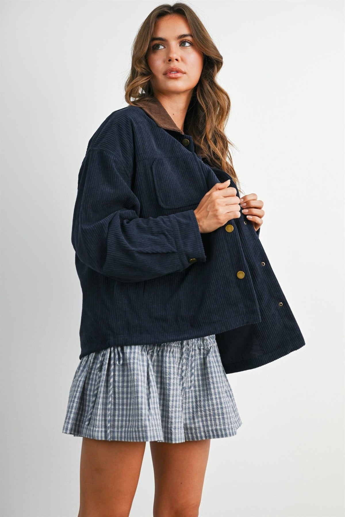 The Hazel Plaid Lined Corduroy Jacket-BMJ8614