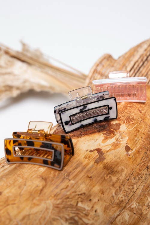 Hollow Rectangular Tortoise Acetate Hair Claw Clip | 40H395