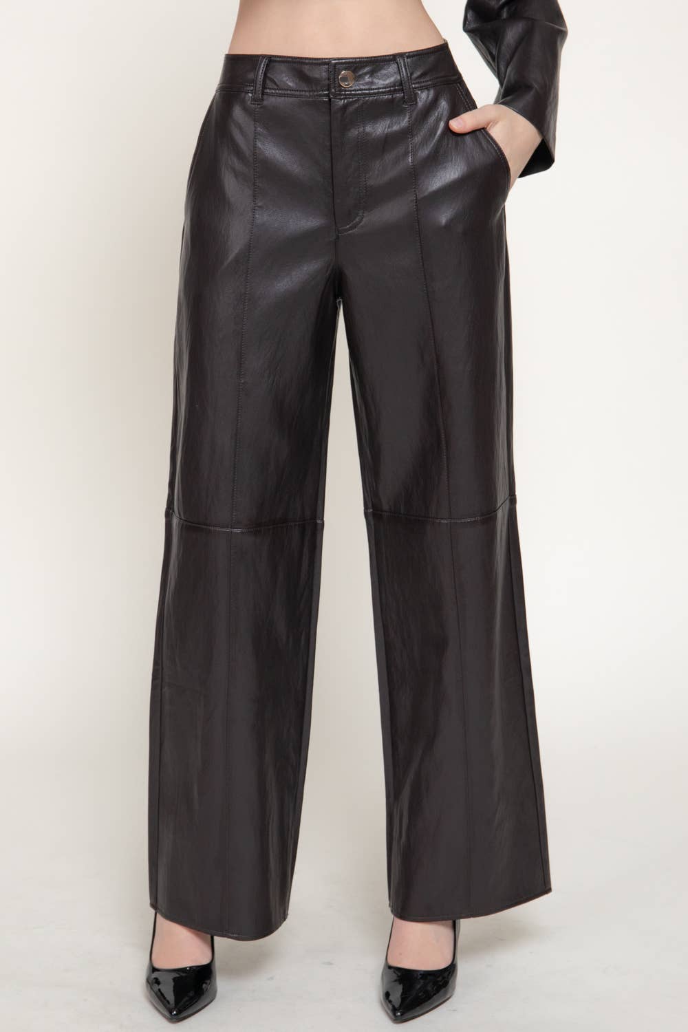 Straight Leg Texture Faux Leather Long Pants