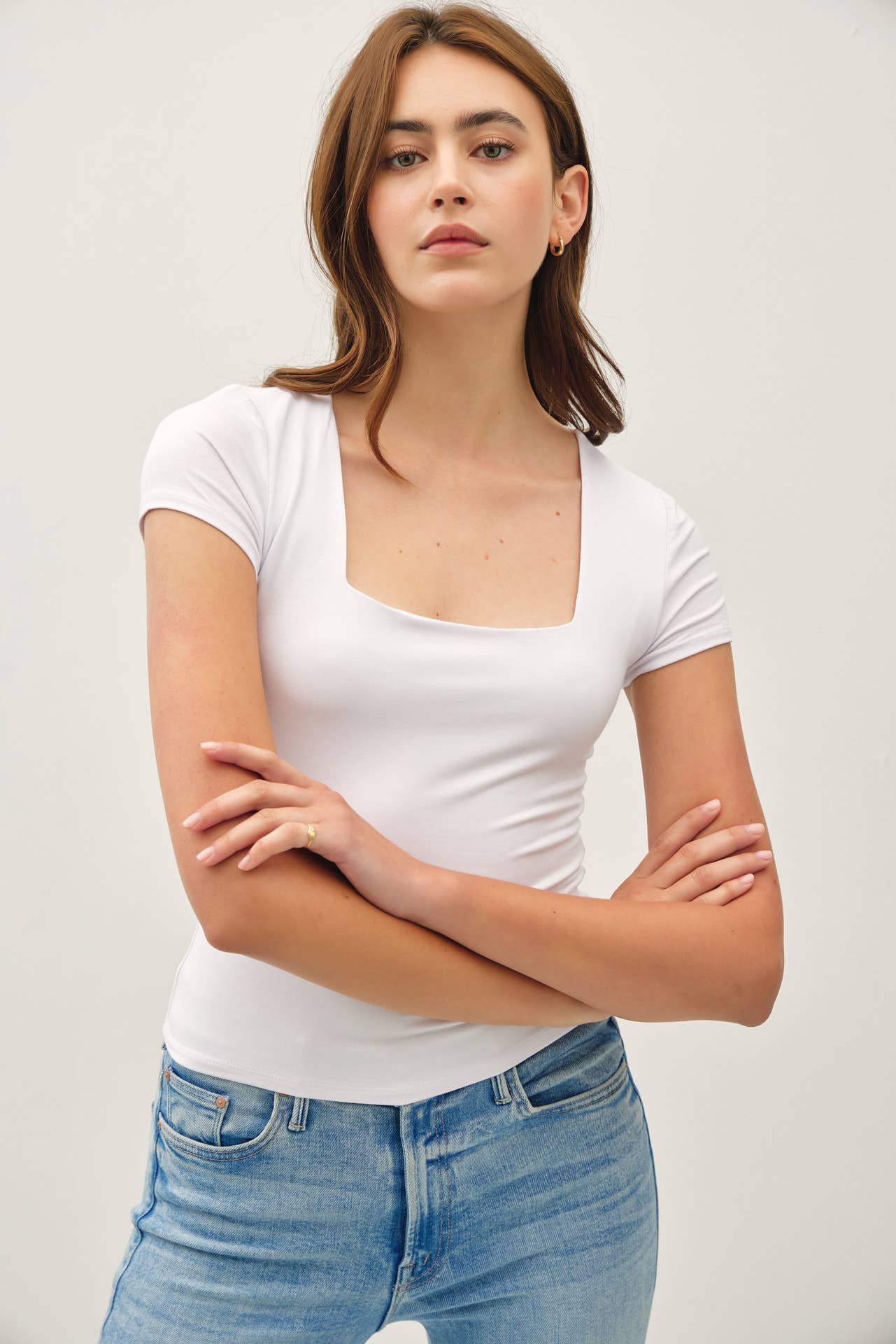SQUARE NECK KNIT TEE
