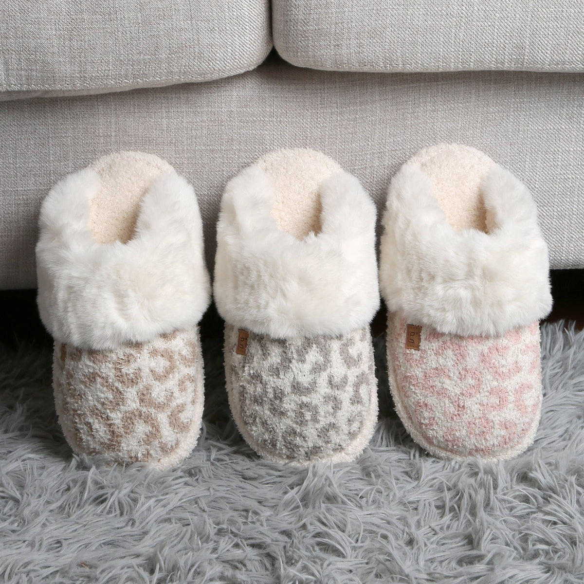 Leopard Faux Fur Cuff Mule Winter Slippers