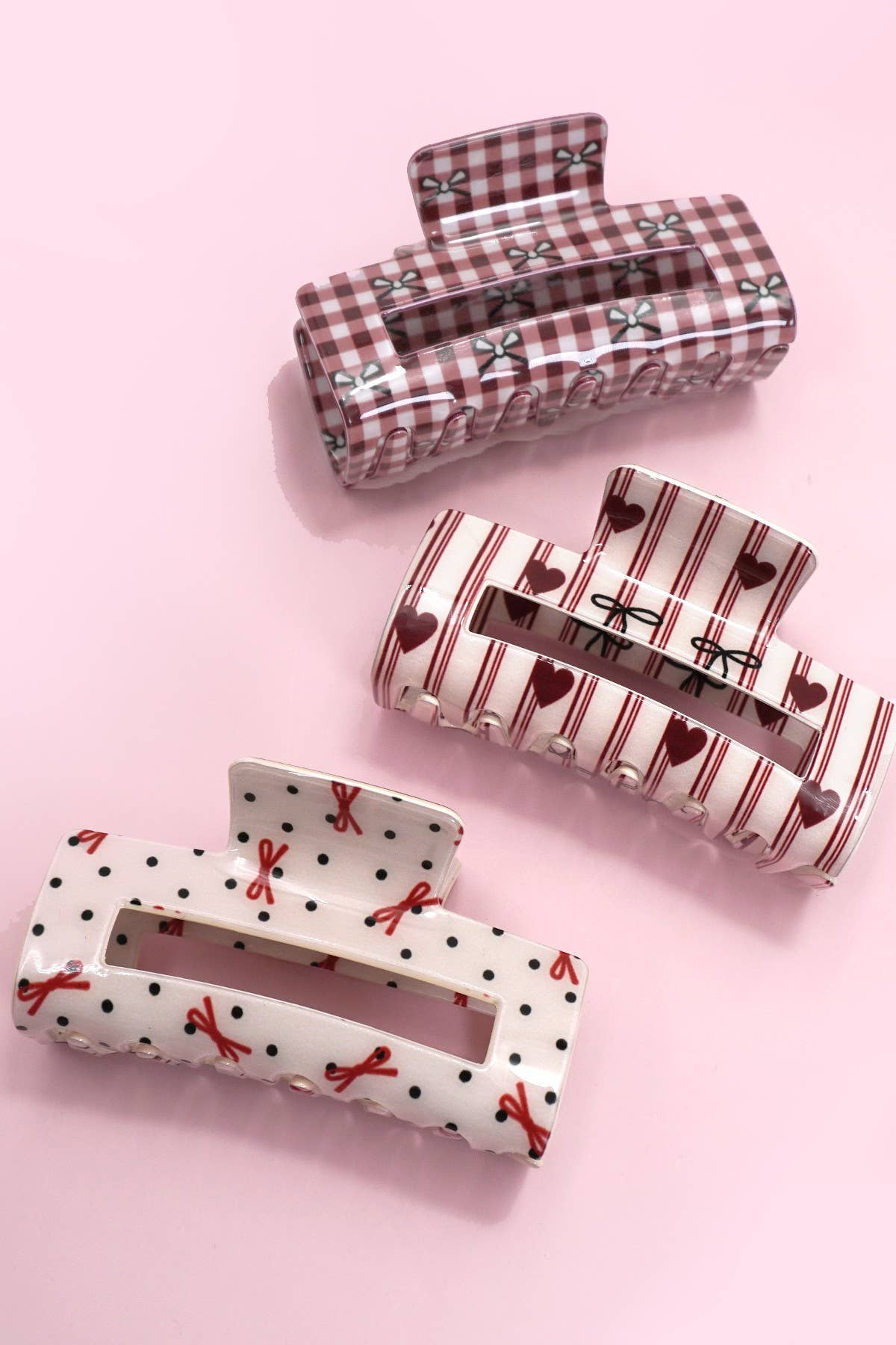 JUMBO  BOW HEART RECTANGLE HAIR CLAW CLIPS | 40H935