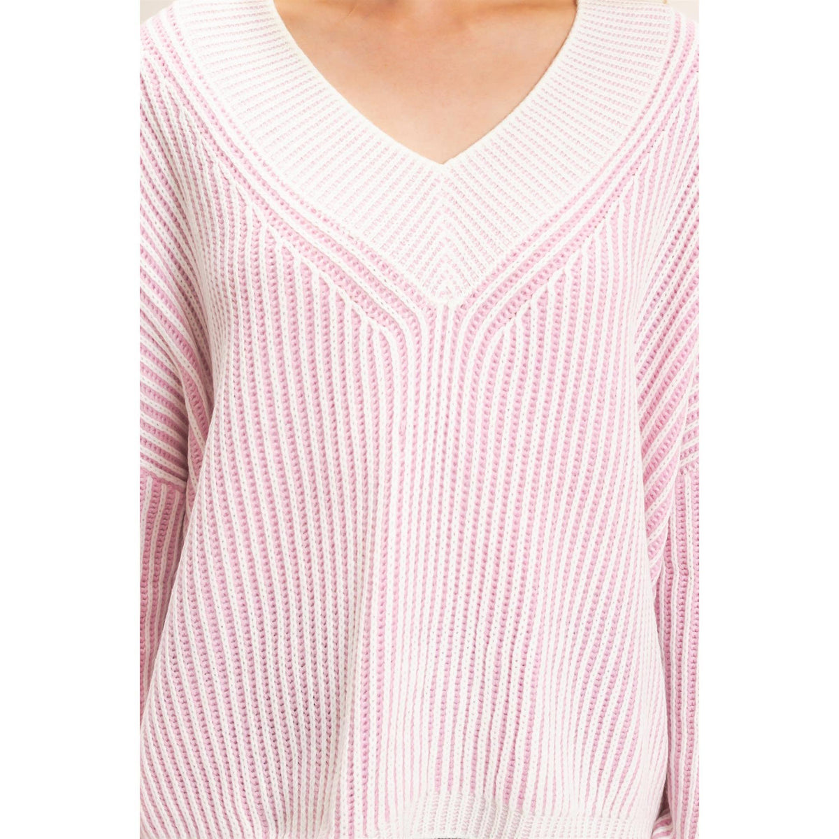 Striped V-Neck Ribbed Sweater