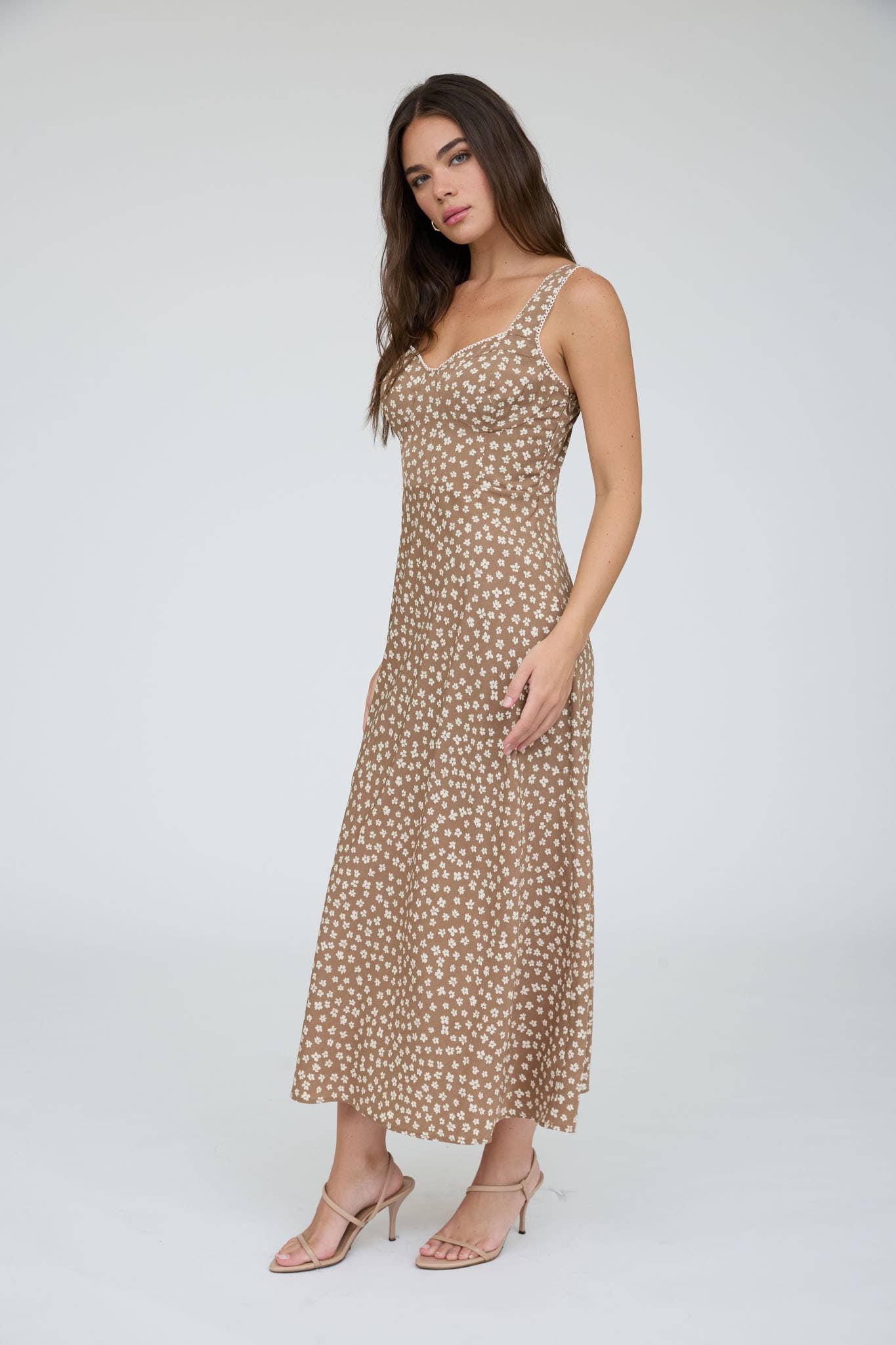 LACE TRIM FLORAL MIDI DRESS