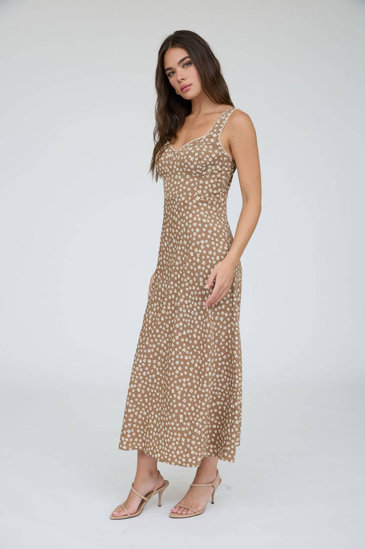 LACE TRIM FLORAL MIDI DRESS