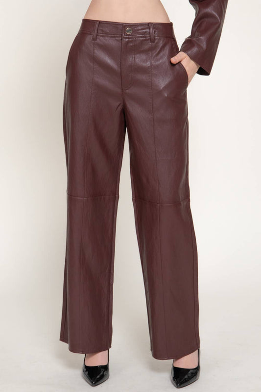 [PLUS SIZE] Straight Leg Texture Faux Leather Long Pants