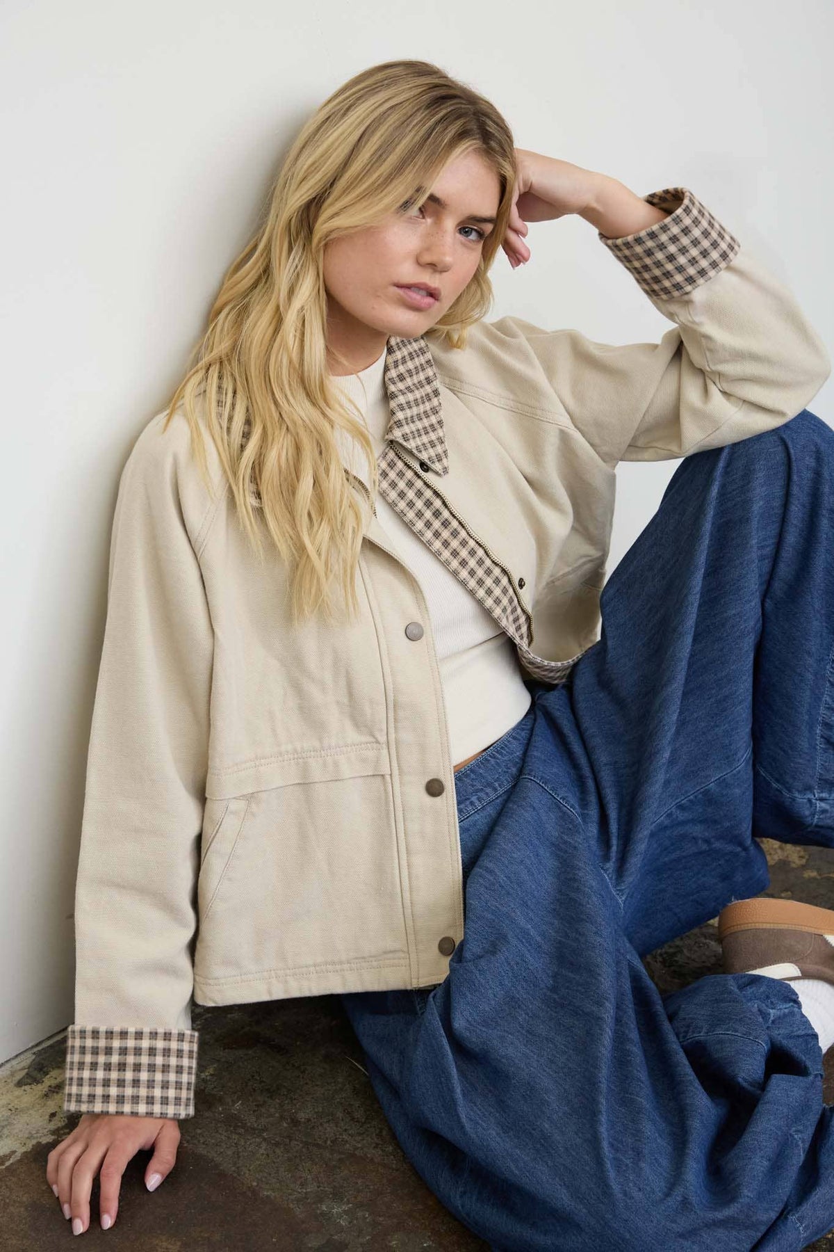 GINGHAM CONTRAST SNAP BUTTON JACKET