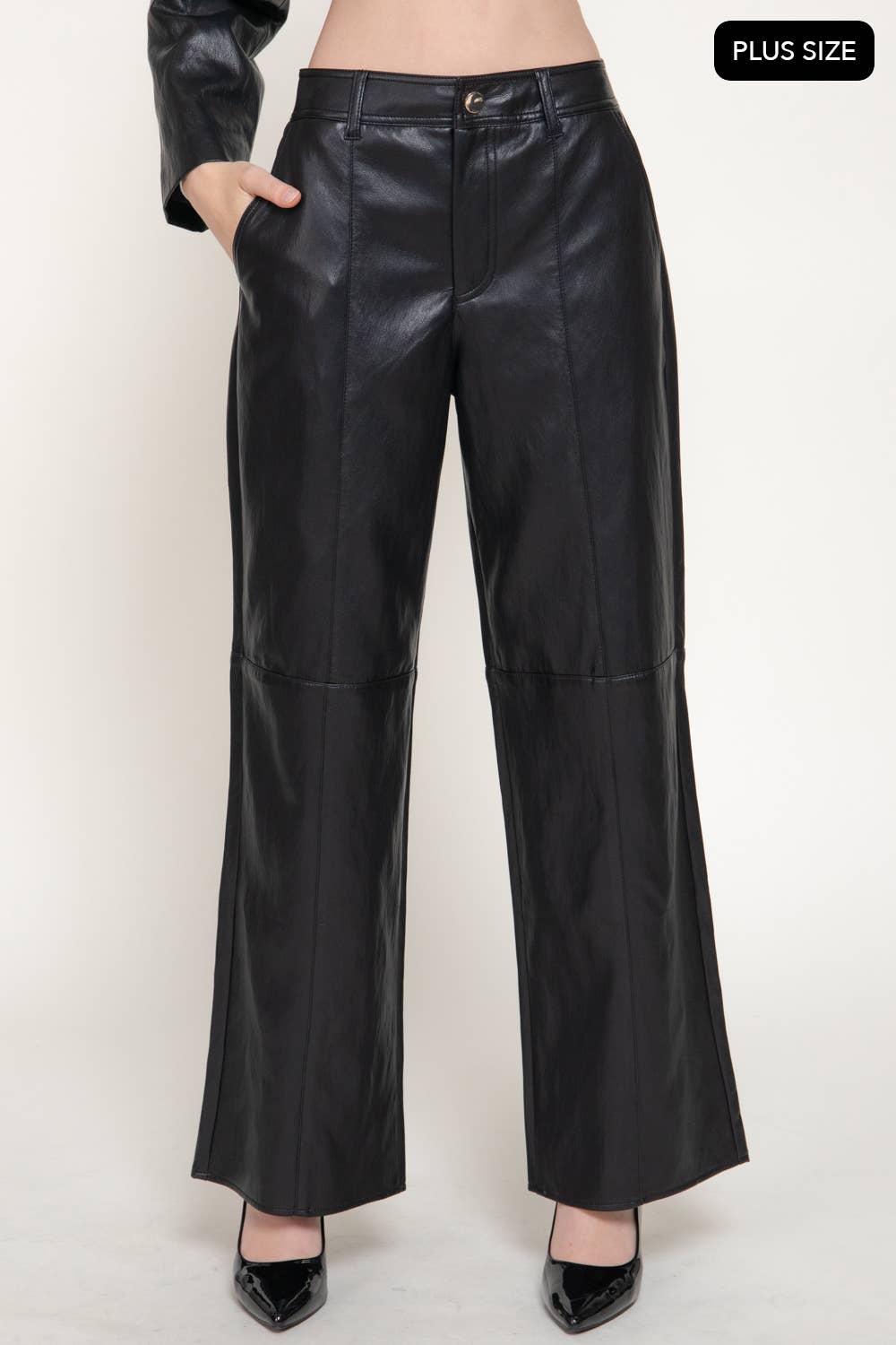 [PLUS SIZE] Straight Leg Texture Faux Leather Long Pants