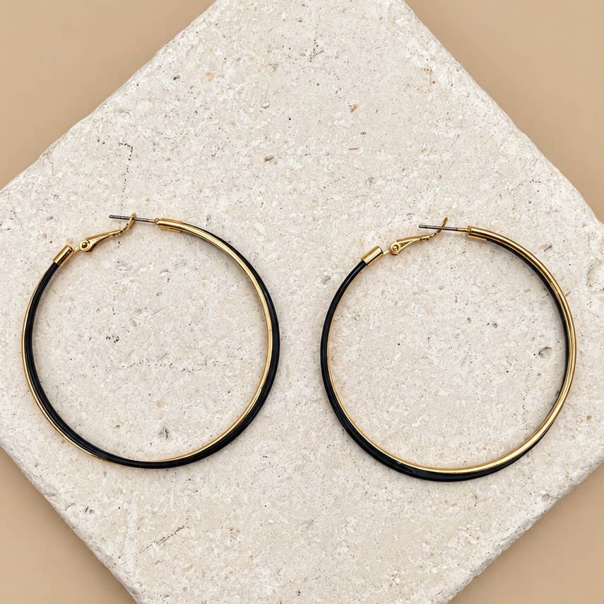Oversized Black & Gold-Tone Hoop Earrings