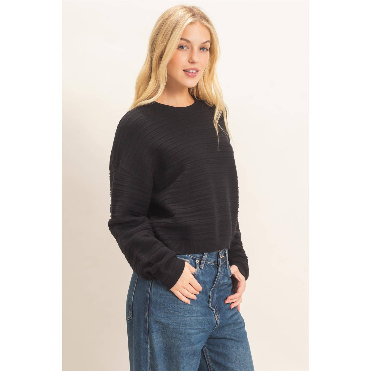 Textured Crew Neck Sweater