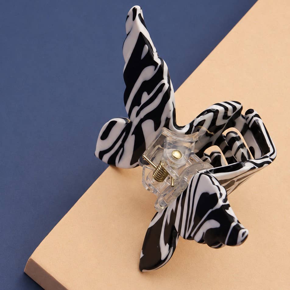 ZEBRA PRINT BUTTERFLY HAIR CLAW CLIPS