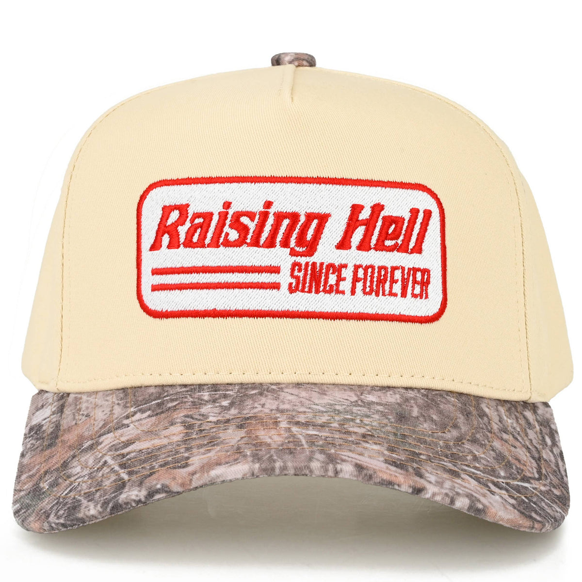 RAISING HELL Letter on Two Tone Trucker Hat