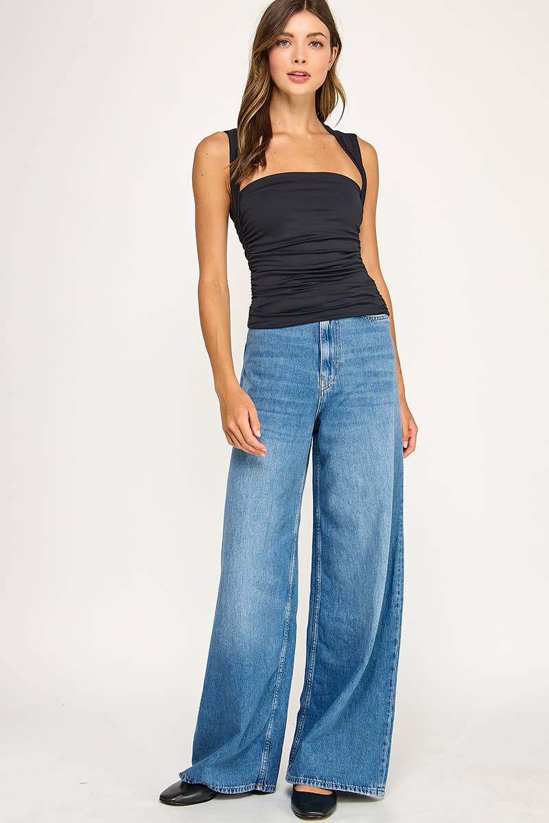 CONTOUR RUCHED SQUARENECK TANK