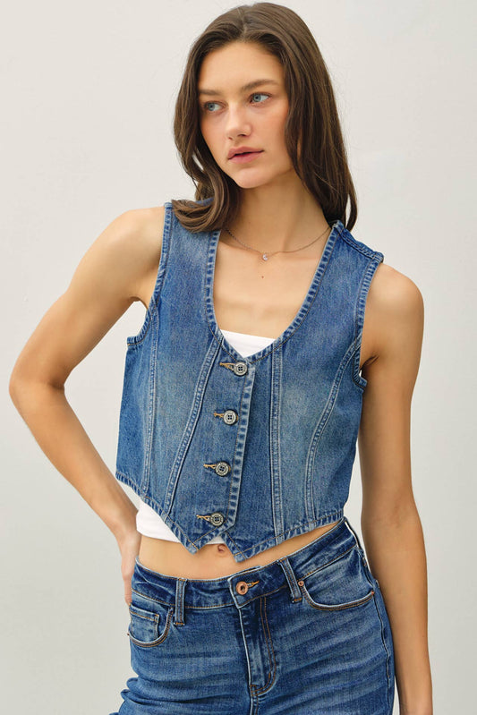 CLASSIC DENIM BUTTON UP VEST TOP