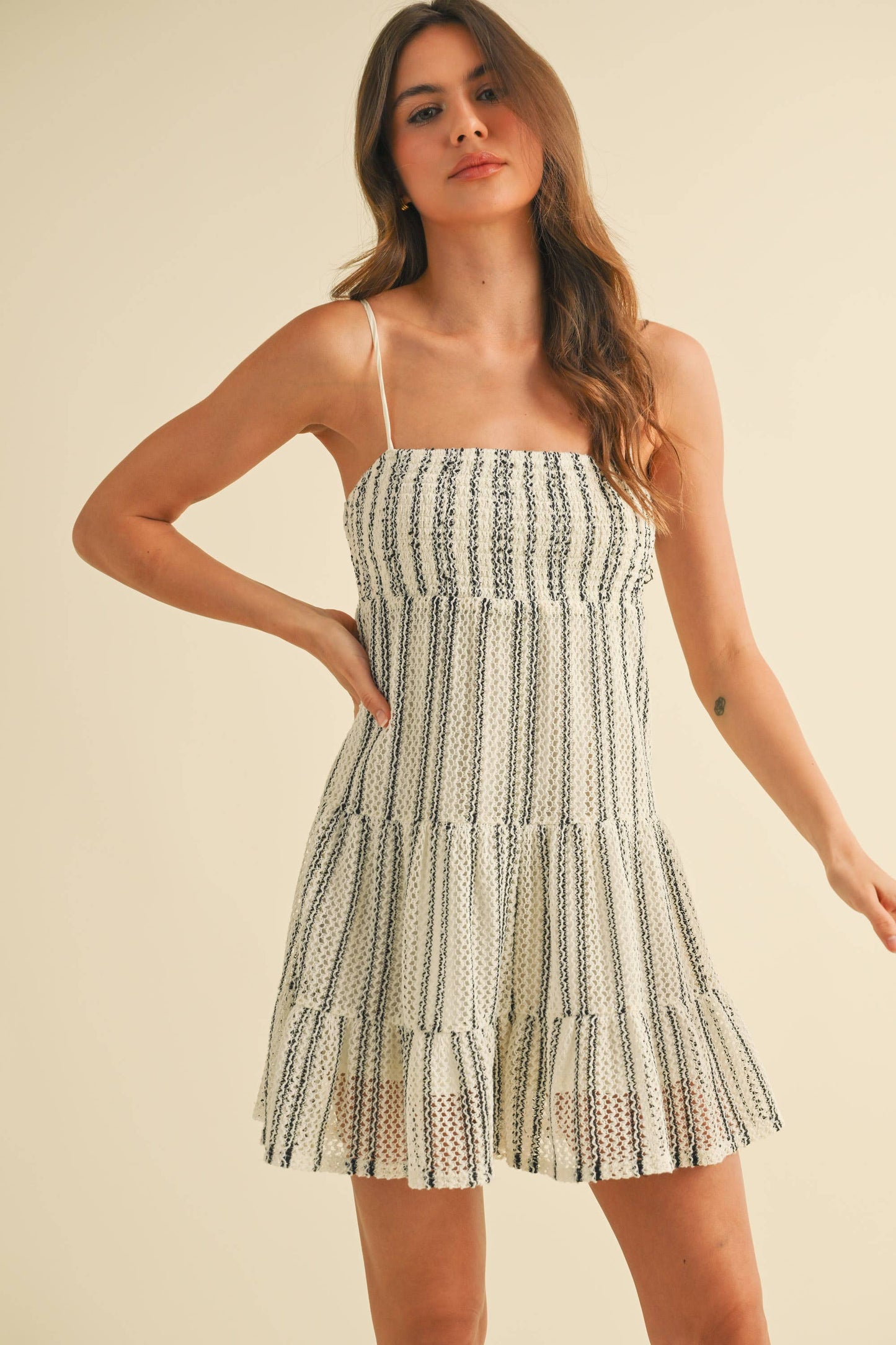 CROCHET LACE SMOCKED TOP ROMPER