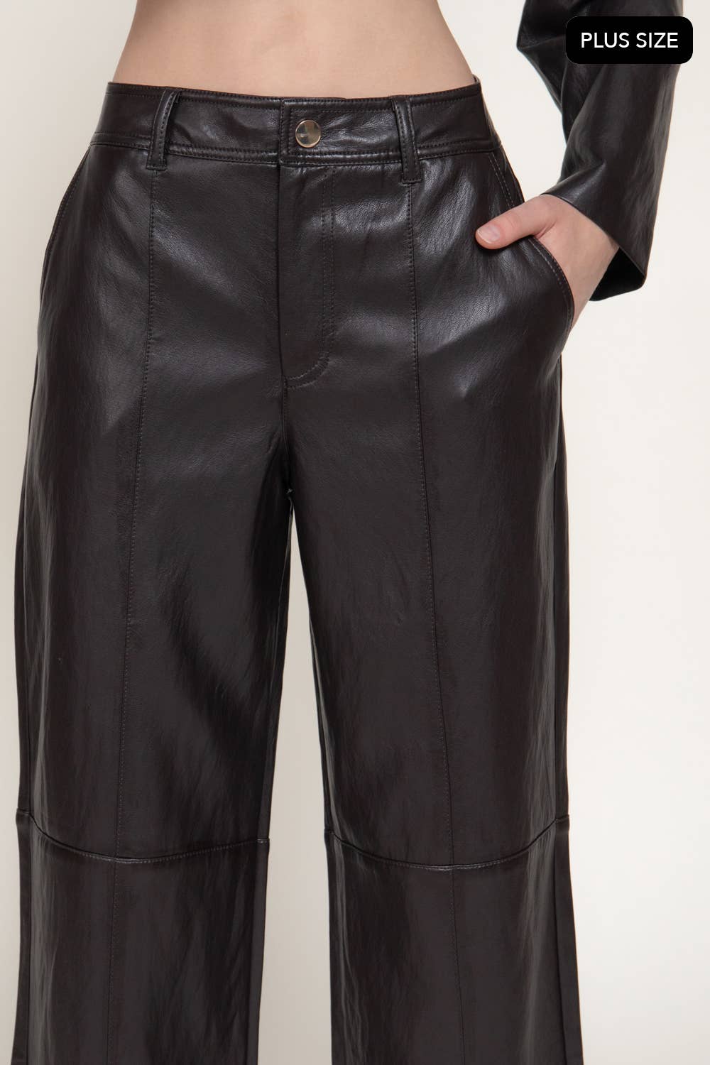 [PLUS SIZE] Straight Leg Texture Faux Leather Long Pants