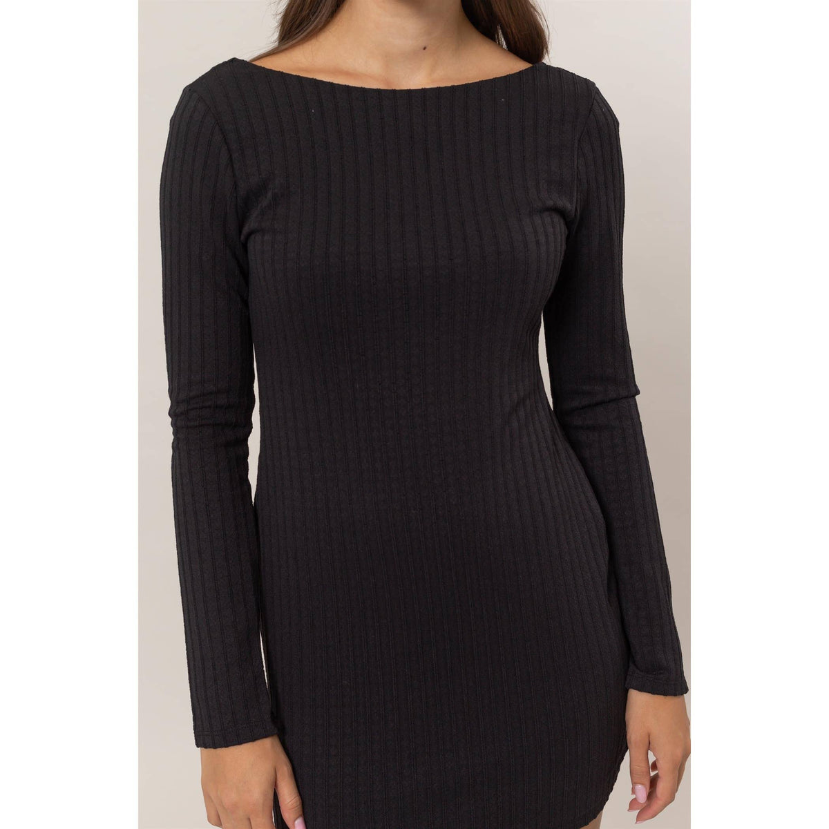 Ribbed Knit Backless Mini Dress