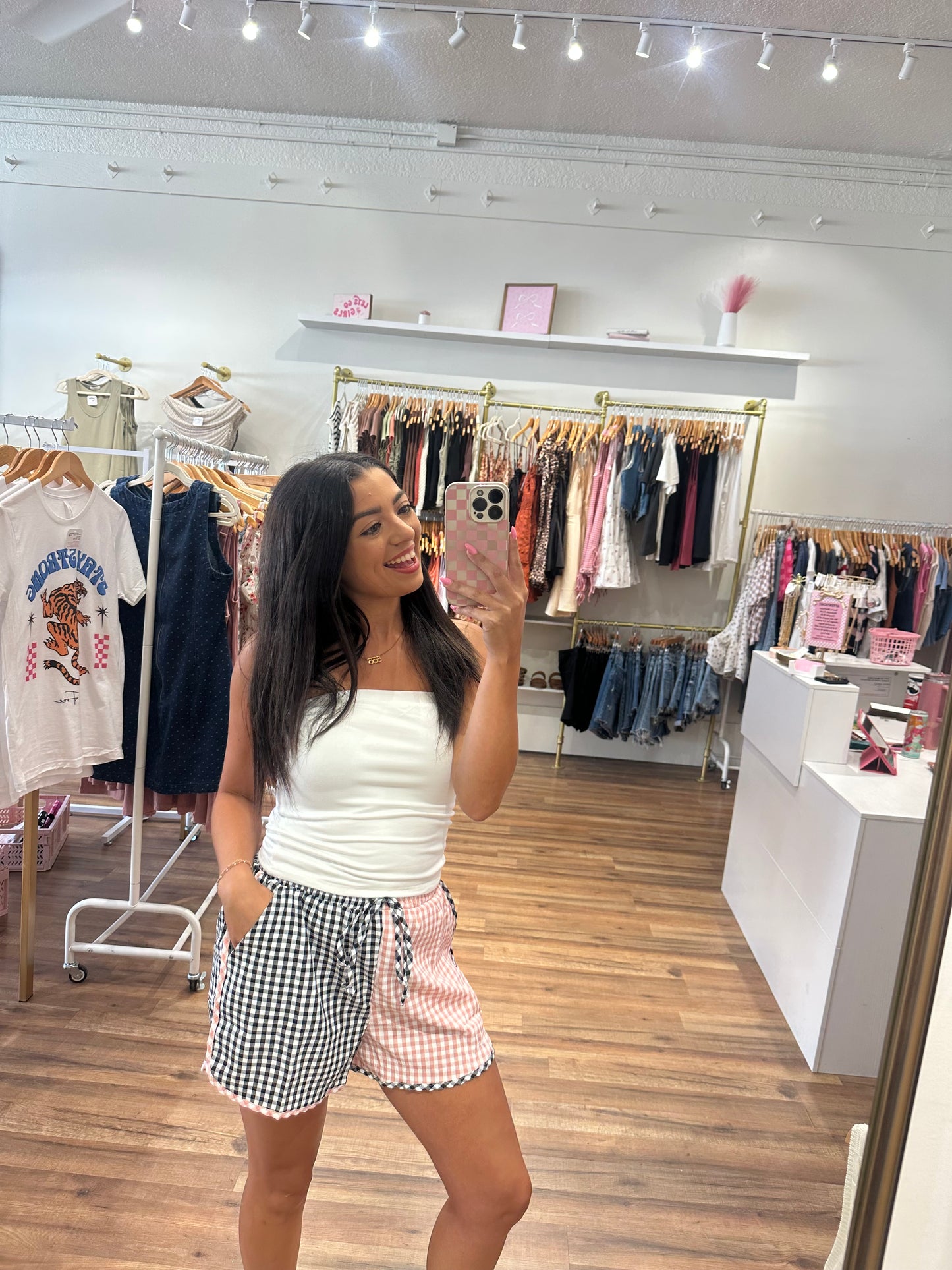 GINGHAM COLOR BLOCK SHORTS
