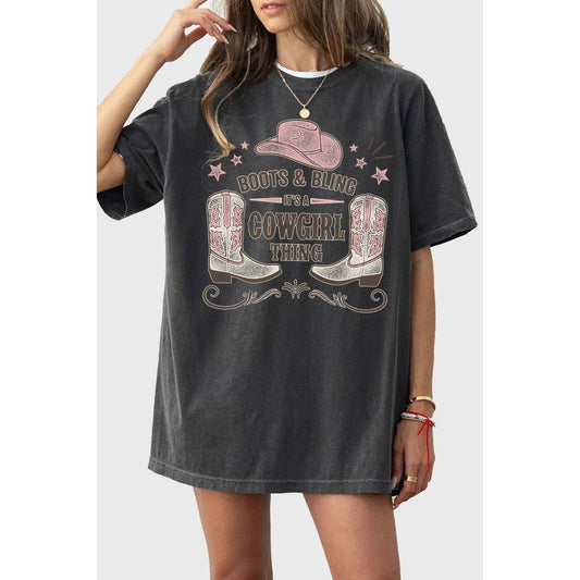 BOOTS BLING COWGIRL OVERSIZED GRAPHIC TEE