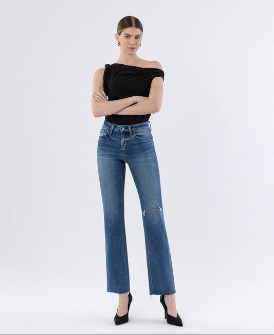 VICTORIA HIGH RISE RAW HEM STRAIGHT JEANS T6679