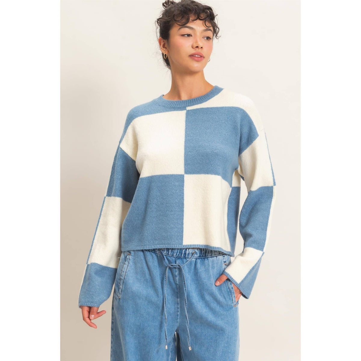 Sage Checkered Sweater