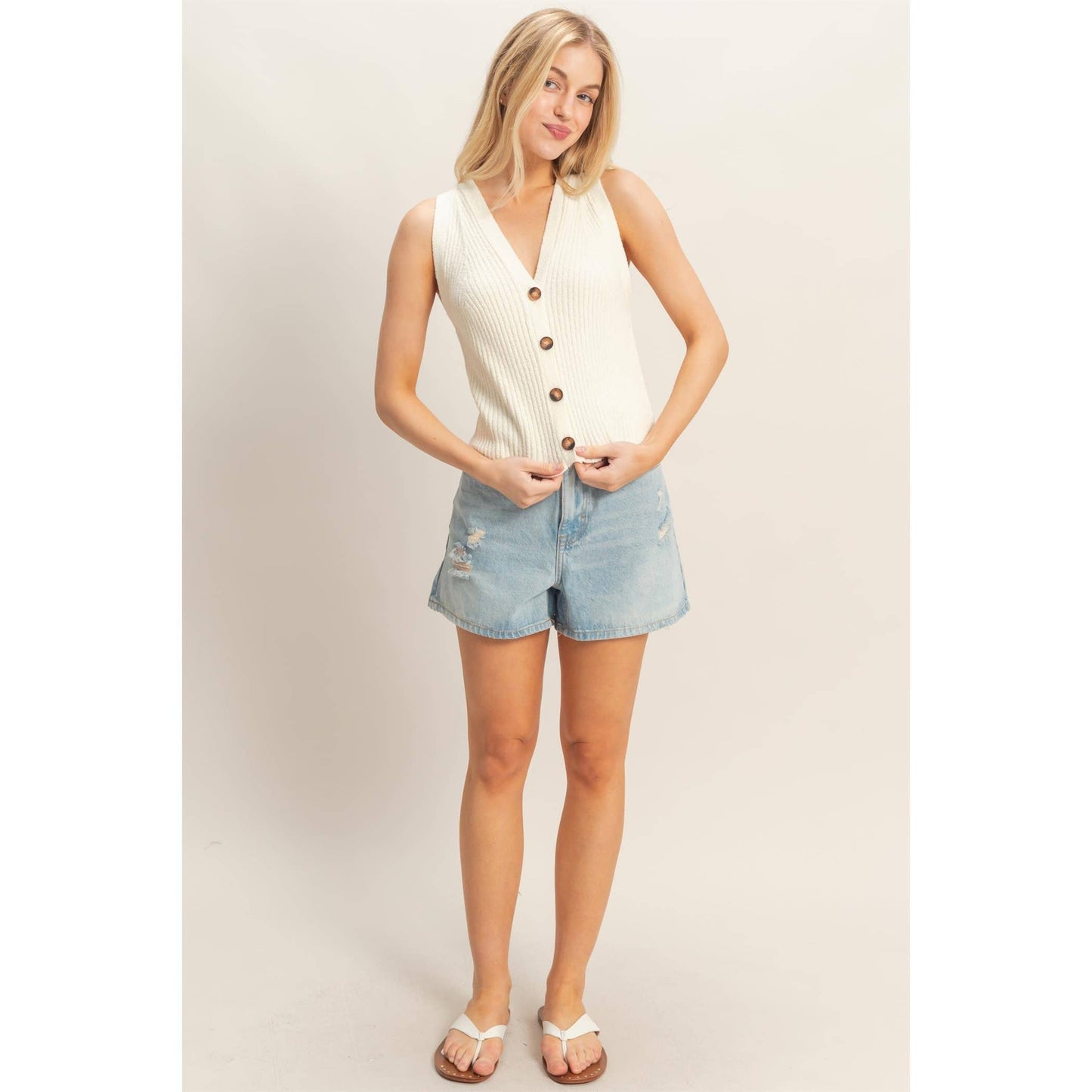 Ribbed Buttoned Tank