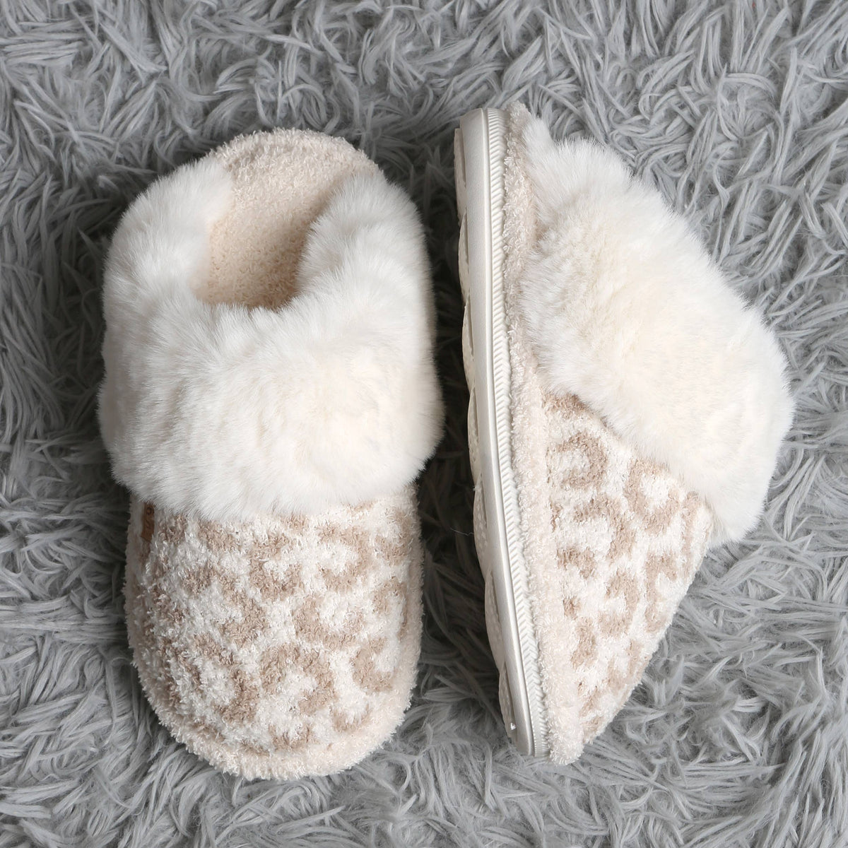 Leopard Faux Fur Cuff Mule Winter Slippers
