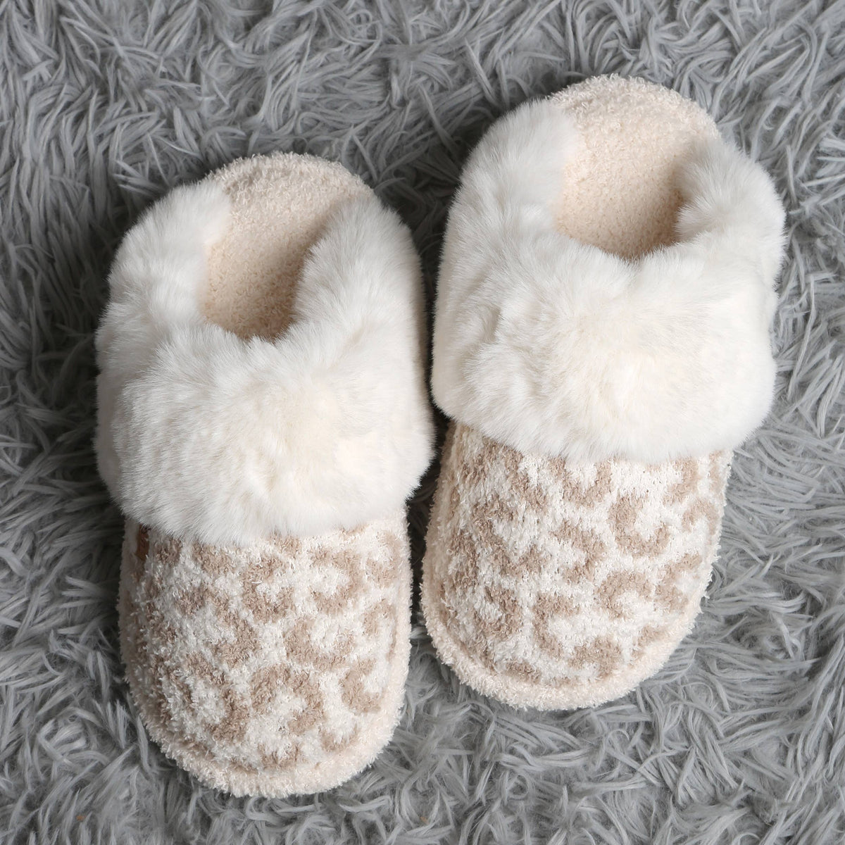 Leopard Faux Fur Cuff Mule Winter Slippers