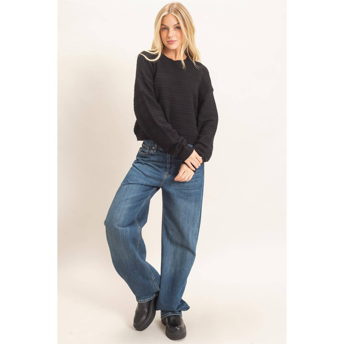 Textured Crew Neck Sweater
