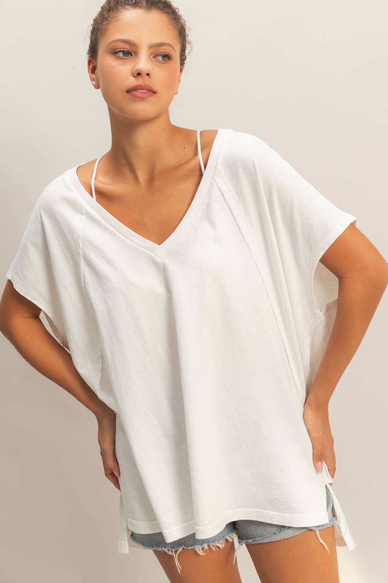 Oversized V-Neck Mineral Washed Top