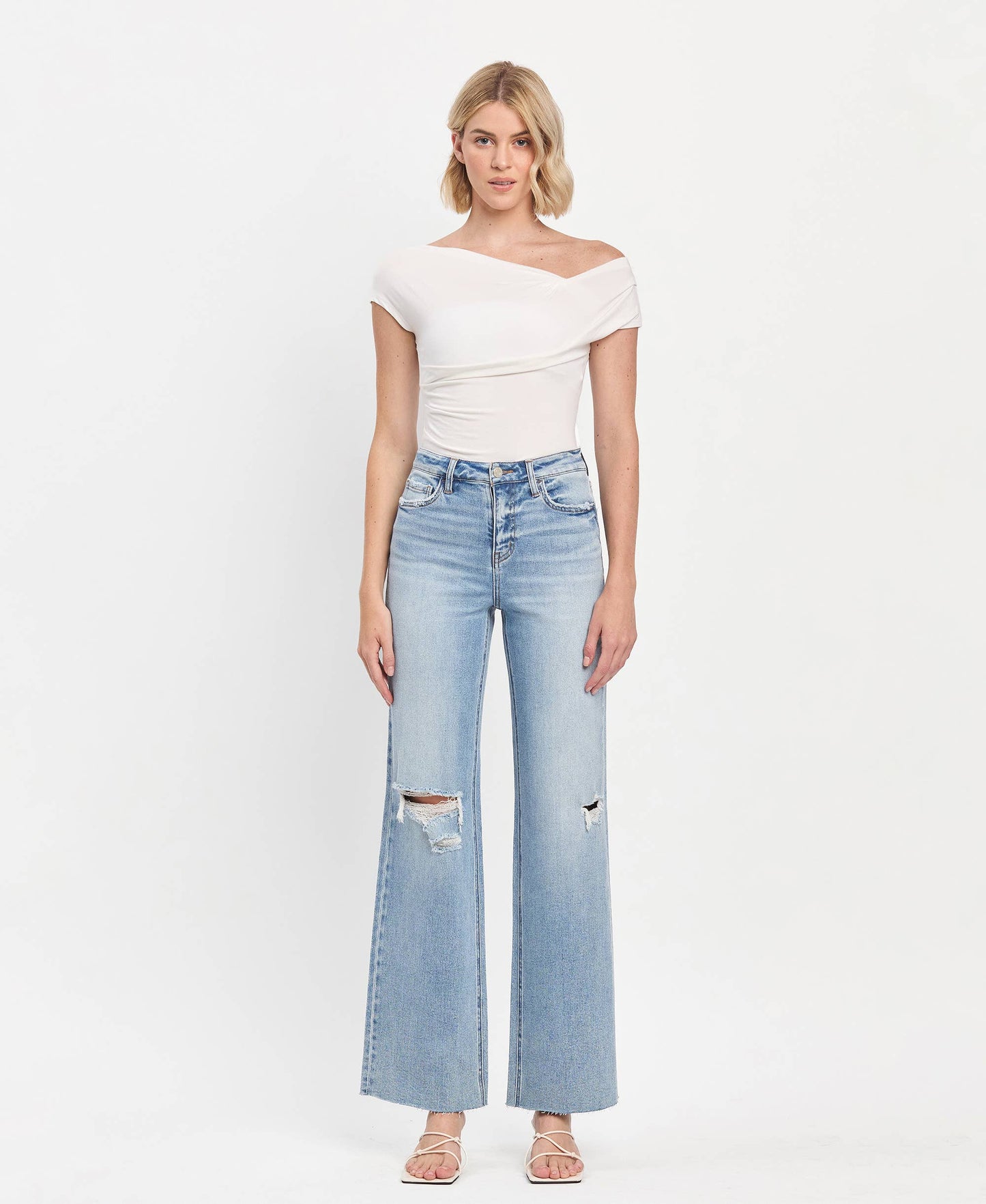 SADIE HIGH RISE RAW HEM WIDE LEG JEANS