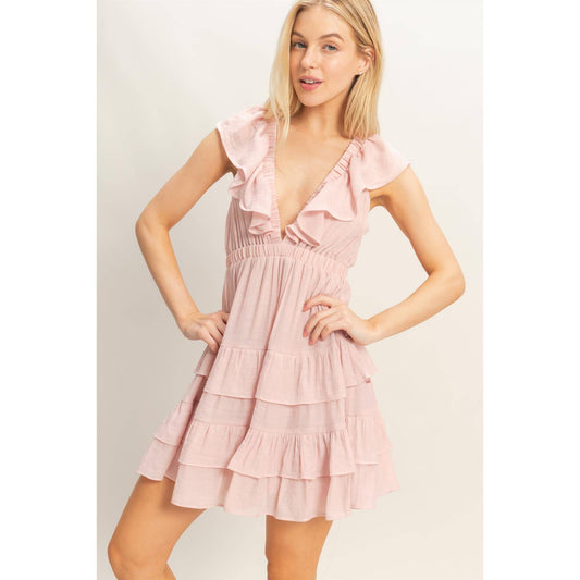 Ruffle V-Neck Tiered Mini Dress