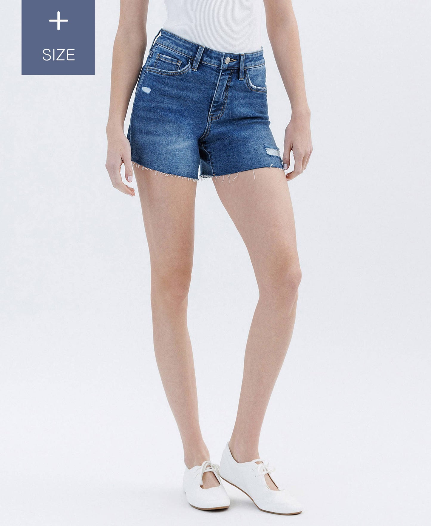 PLUS SIZE HIGH RISE RAW HEM DENIM SHORTS LV1638-P