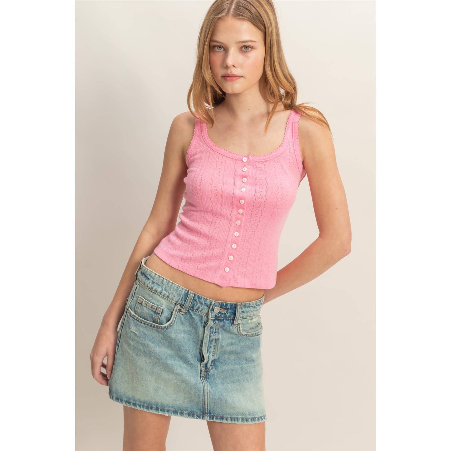 Button Front Ribbed Tank Top