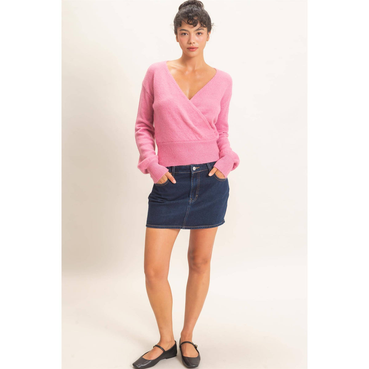 Wrap V Neck Sweater