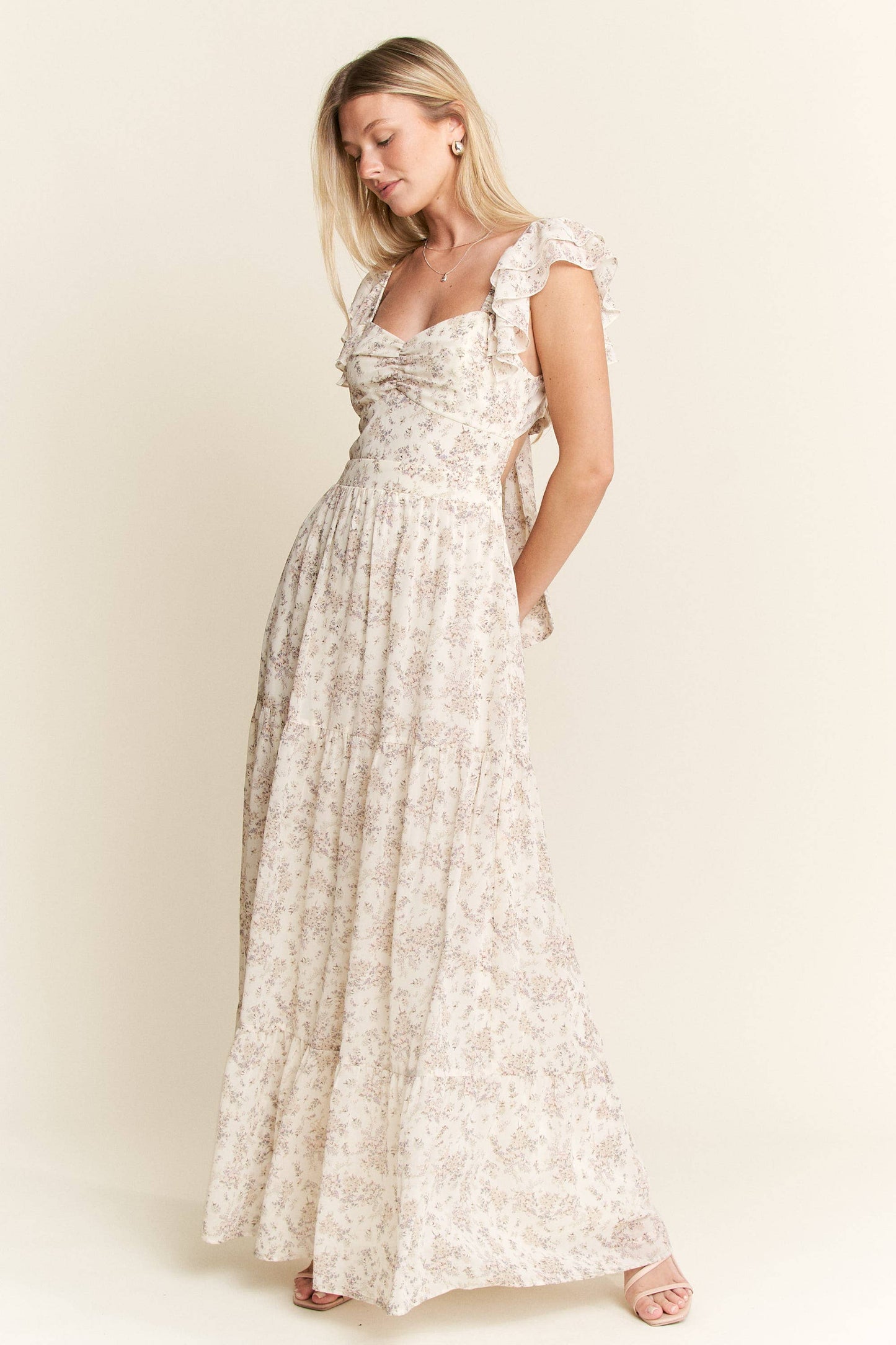 RUFFLE SLEEVE TIERED MAXI DRESS