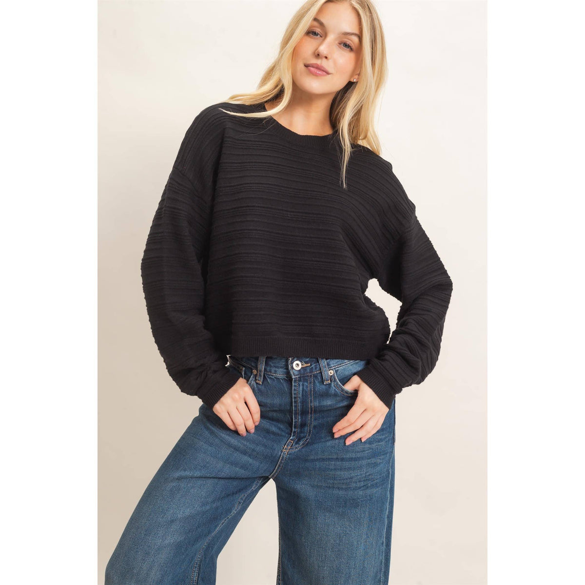 Textured Crew Neck Sweater