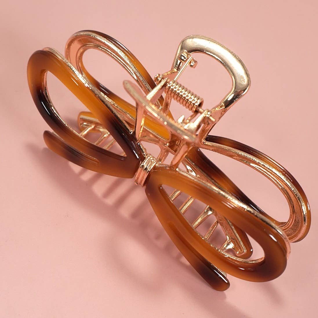 Open Ribbon Bow Gold-Tone Metal Hair Claw Clips