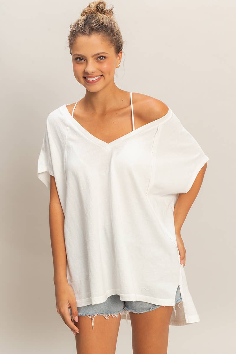 Oversized V-Neck Mineral Washed Top