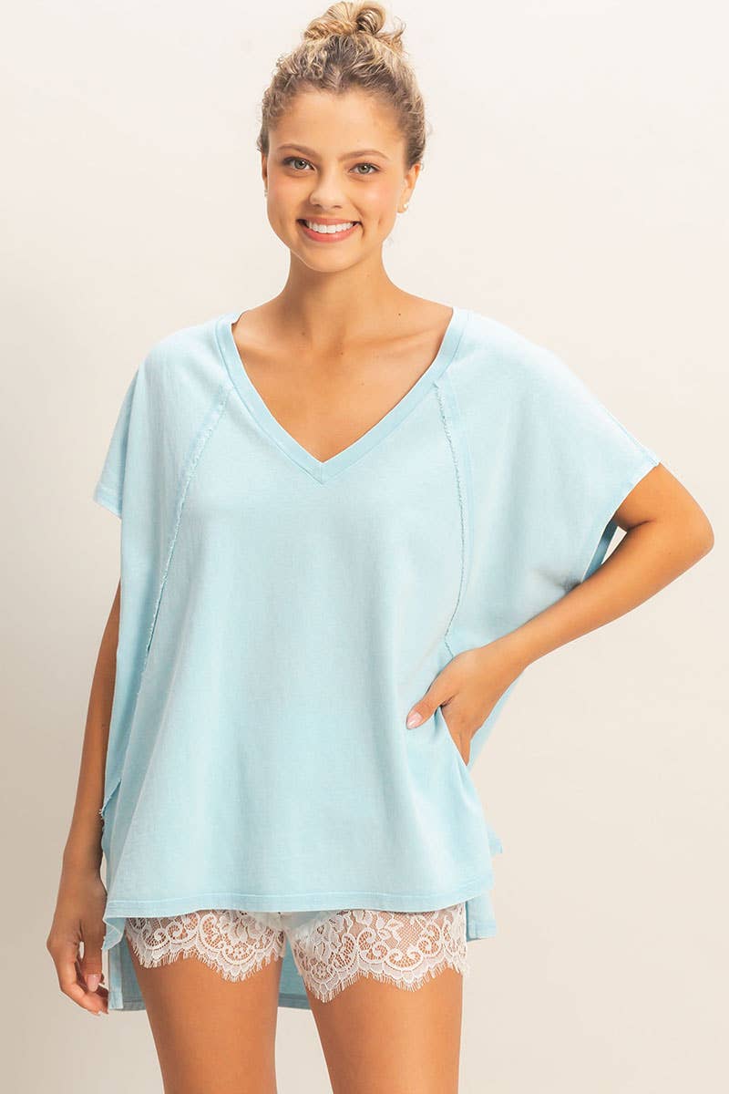 Oversized V-Neck Mineral Washed Top