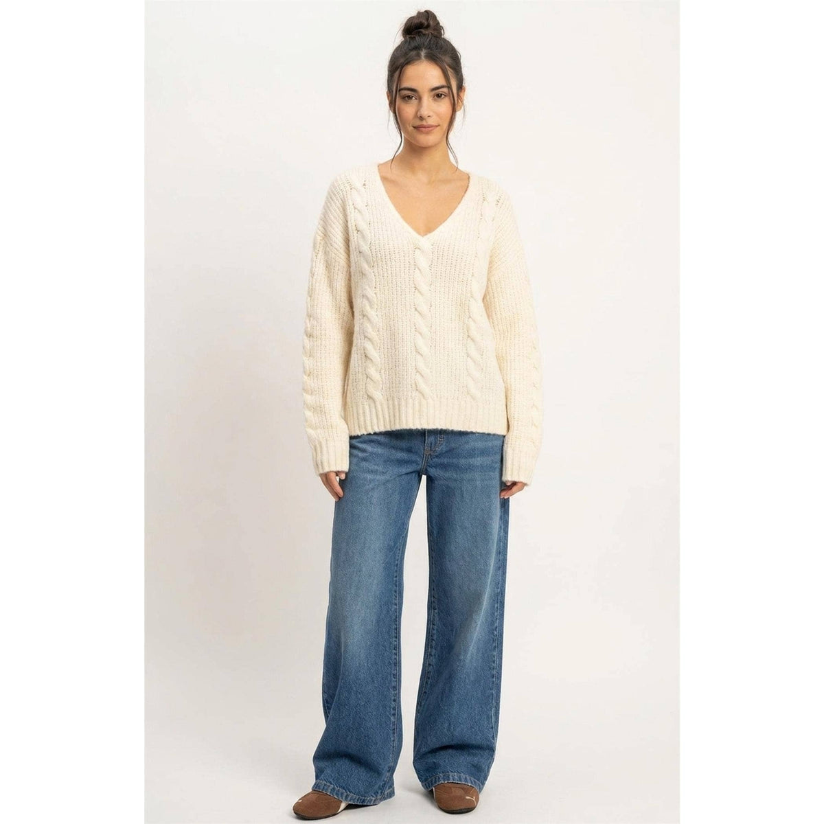 Cable Knit V-Neck Sweater
